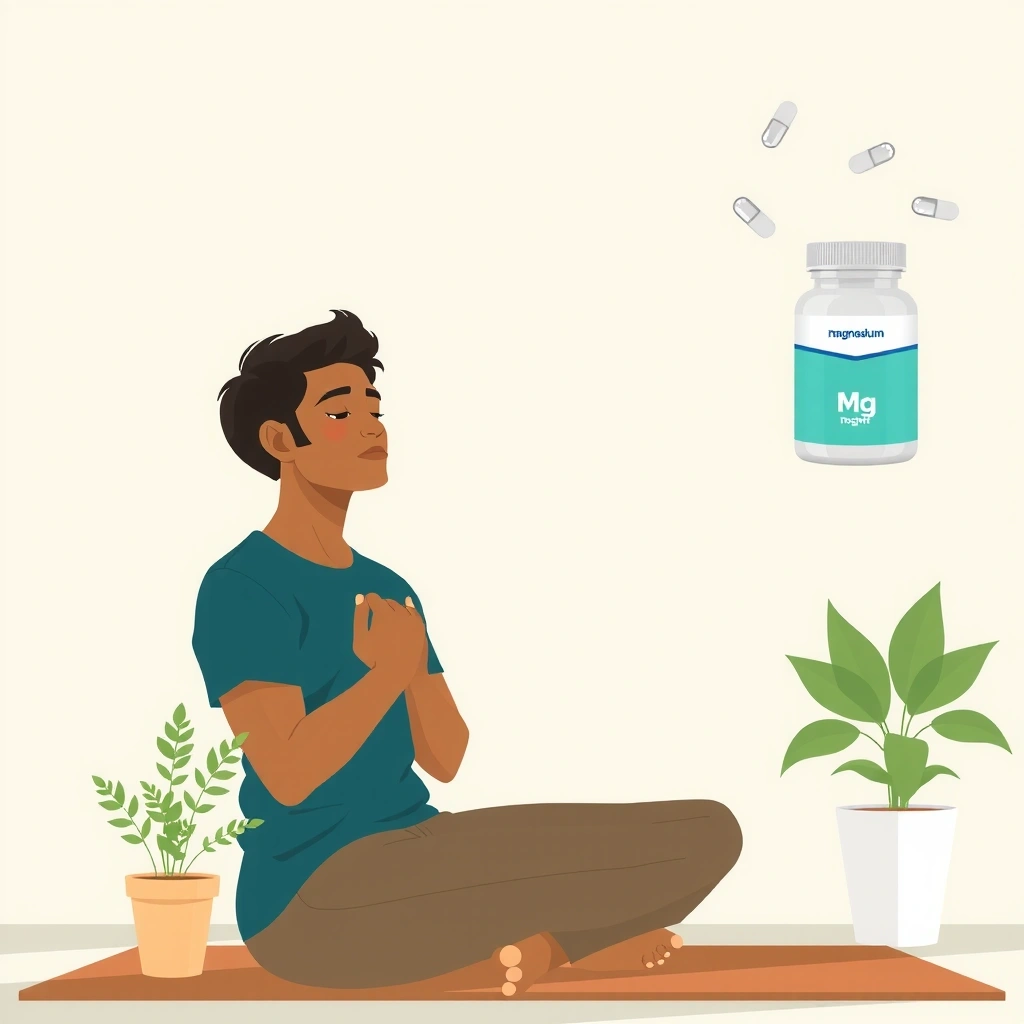 Pessoa a gerir stress com suplementos naturais e técnicas de relaxamento